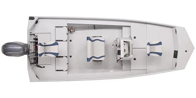 Slide: The Image of 2025 G3 Gator Tough Tunnel 18 CCJ DLX boat, top view, spacious seating, and storage. - 2