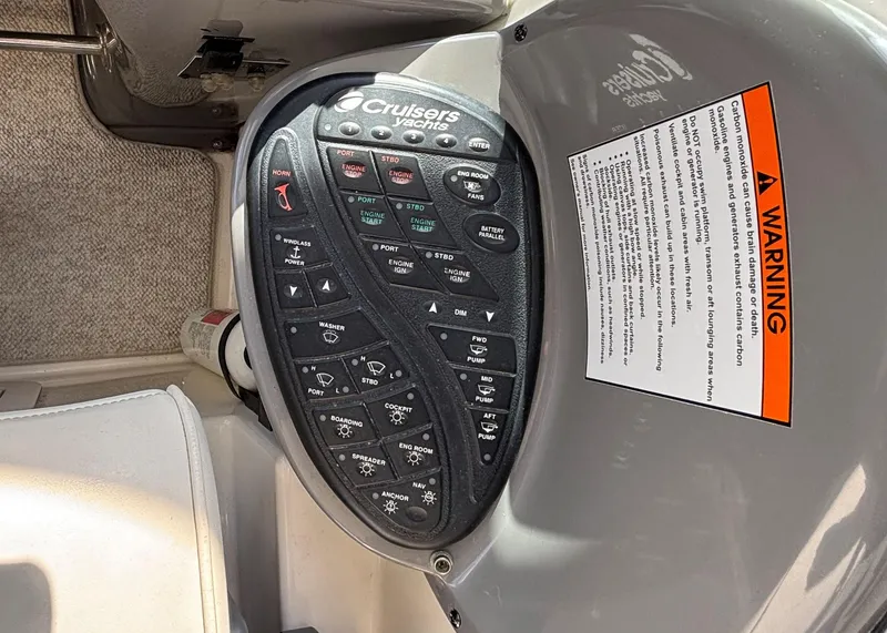 Slide: The Image of Control panel of 2006 Cruisers Yachts 415 Express Motoryacht with warning label. - 25