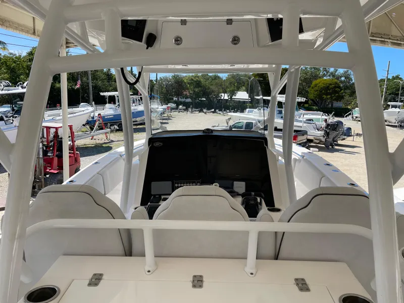 Slide: The Image of Interior view of 2020 Sea Fox 328 Commander boat with helm and seating. - 30