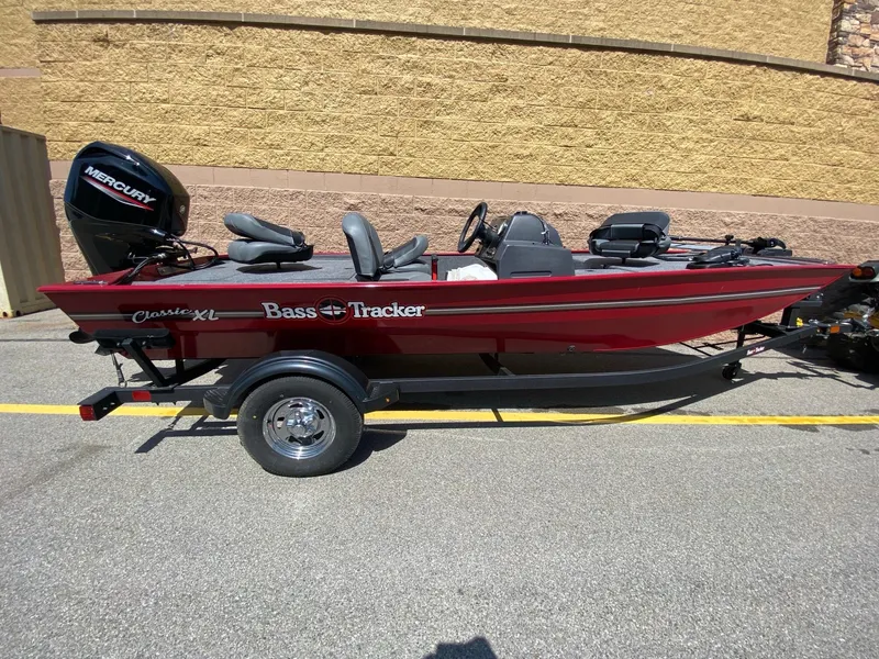 The Image of 2025 Tracker Bass Tracker Classic XL boat with Mercury engine on trailer. - 0