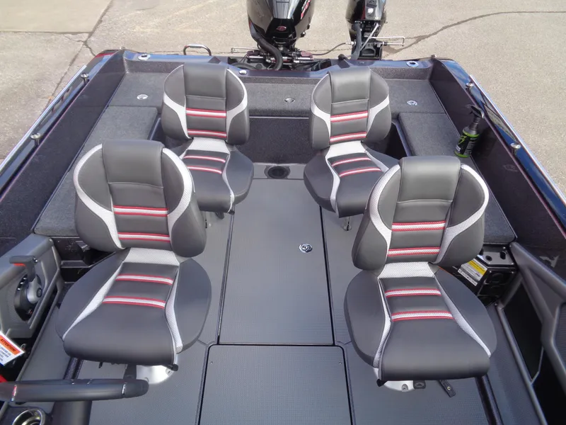 Slide: The Image of 2024 Ranger 620FS boat interior with four cushioned seats and modern design. - 7