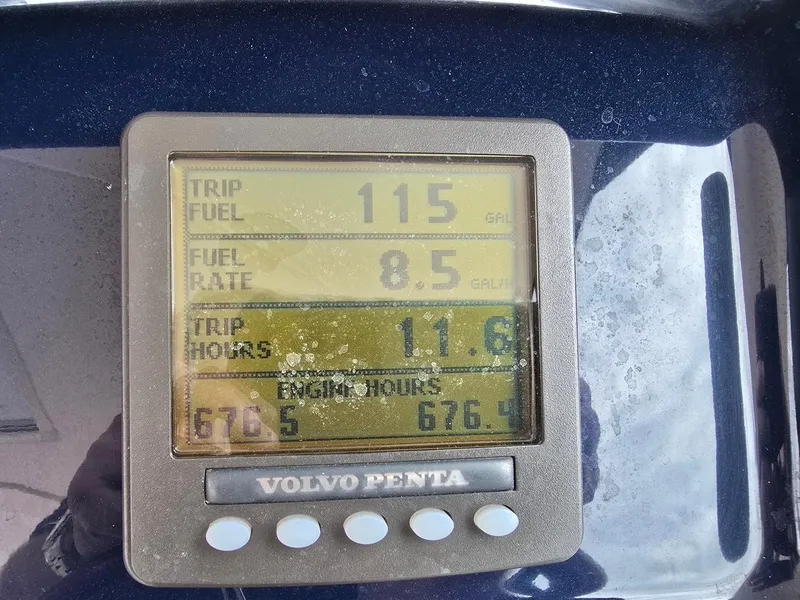 Slide: The Image of Volvo Penta display showing fuel and engine data on 2008 Tiara Yachts 3900 Sovran. - 2