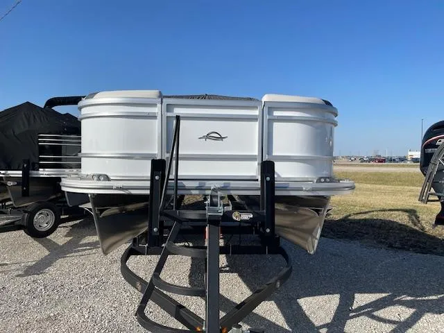 Slide: The Image of 2025 SunCatcher Select 20RC pontoon boat on trailer, outdoor display. - 9