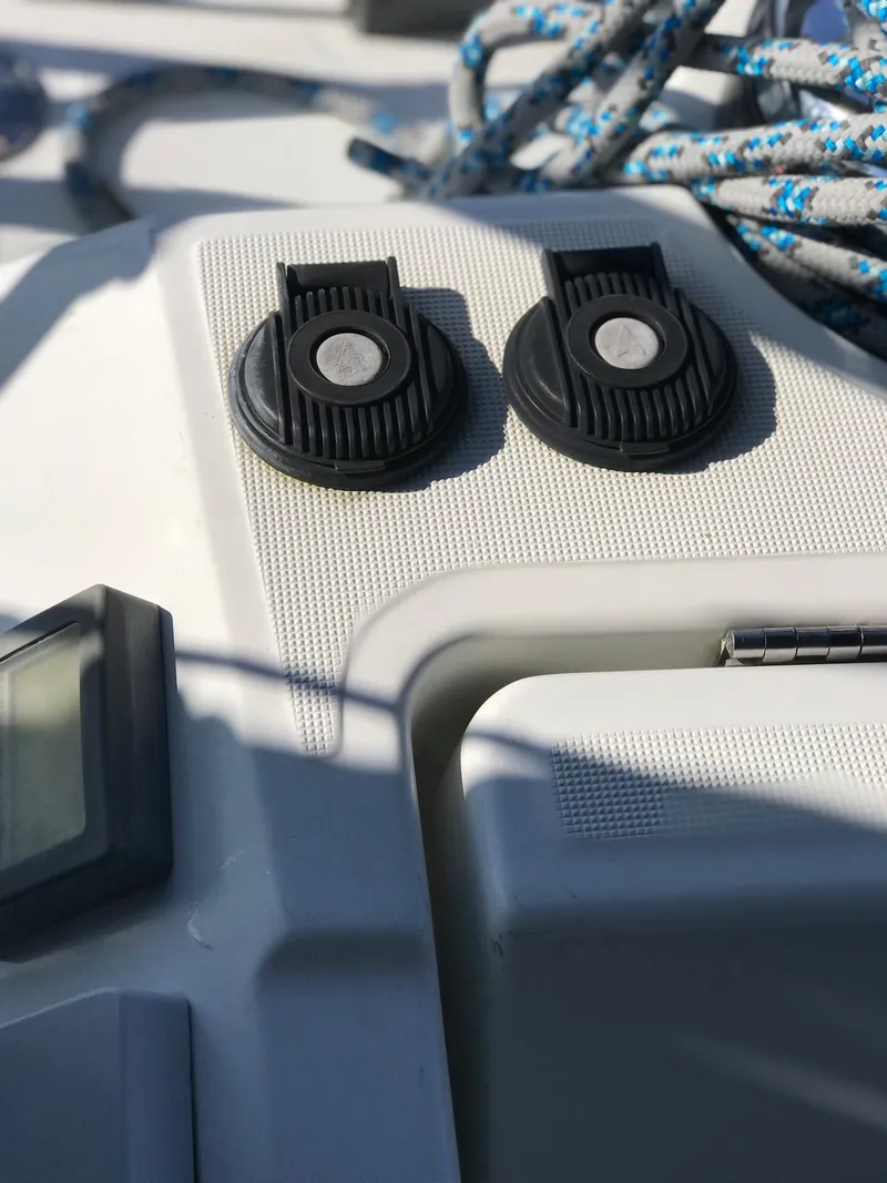 Slide: The Image of Close-up of 2014 Beneteau Oceanis 48 deck details with ropes and fittings. - 9
