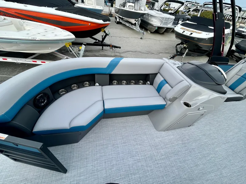 Slide: The Image of 2025 Berkshire 22CL2 ARCH CTS 2.75 pontoon boat interior with stylish seating. - 11