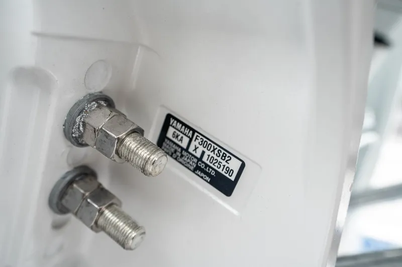 Slide: The Image of Close-up of Yamaha engine bolts on a 2025 Sea Hunt Gamefish 28 CB. - 43