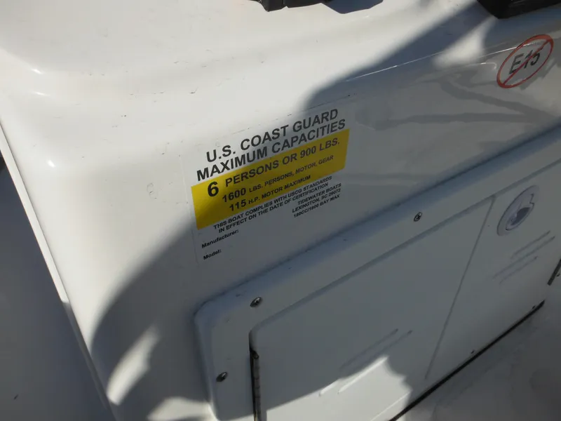 Slide: The Image of U.S. Coast Guard capacity label on 2025 Tidewater 180 CC Adventure boat. - 27