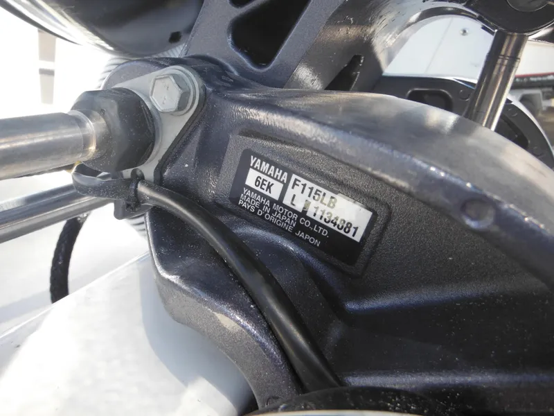 Slide: The Image of Close-up of Yamaha motor part on 2025 Tidewater 180 CC Adventure boat. - 9
