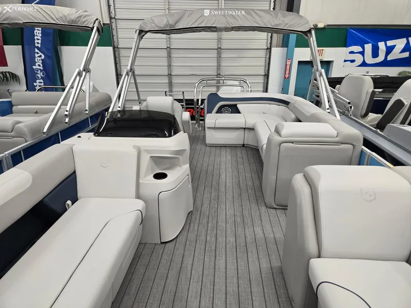 Slide: The Image of 2025 Godfrey Sweetwater 2086 C pontoon boat with spacious seating and modern design. - 3