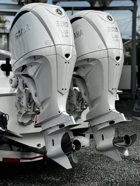 Slide: The Image of Twin Yamaha outboard engines on a 2025 Cape Horn 31T boat, showcasing power and design. - 4