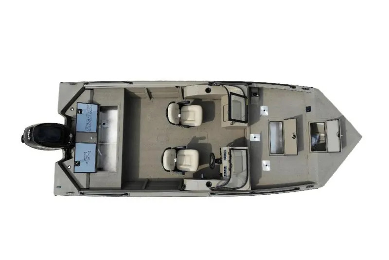 Slide: The Image of 2025 SeaArk Protege 200 boat on trailer, displayed outdoors on gravel. - 6