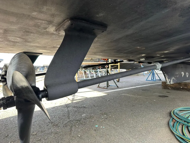 Slide: The Image of Propeller and shaft of 1987 Ocean Yachts 48 Super Sport on dry dock. - 17