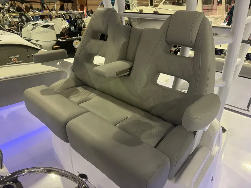 Slide: The Image of 2025 Cape Horn 36 XS boat seating with luxurious gray upholstery. - 14