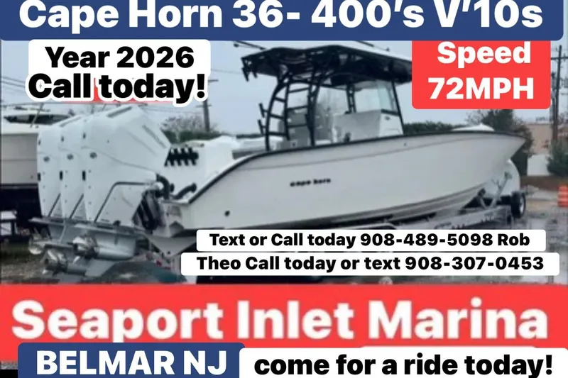 The Image of Cape Horn 36 XS 2026 boat at Seaport Inlet Marina, Belmar NJ, speed 72 MPH. - 0