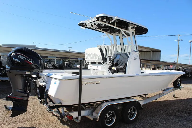 Slide: The Image of 2025 Tidewater 2410 BM boat on trailer with Yamaha outboard motor. - 6