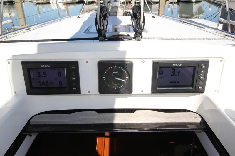 Slide: The Image of Nautor Swan 46mkIII yacht cockpit with navigation instruments, 2006 model. - 11