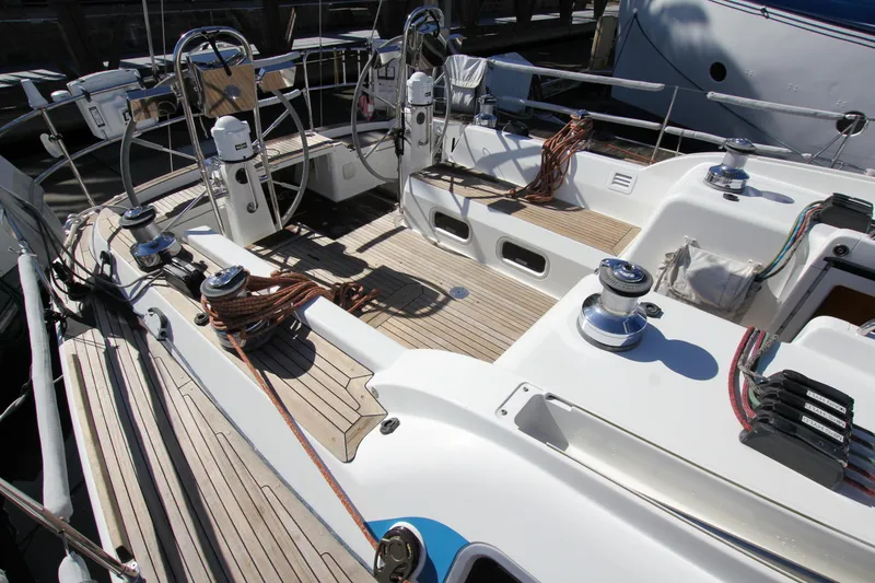 Slide: The Image of 2006 Nautor Swan 46mkIII yacht deck with winches and steering wheels. - 9