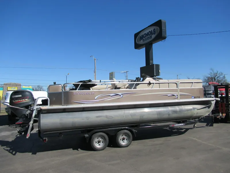 Slide: The Image of 2012 Starcraft Stardeck 226 Cruise N Fish pontoon boat on trailer. - 0