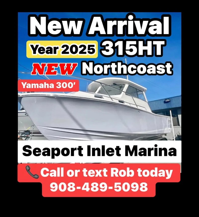 The Image of 2025 NorthCoast 315 HT boat at Seaport Inlet Marina, featuring Yamaha 300. Contact Rob: 908-489-5098. - 1