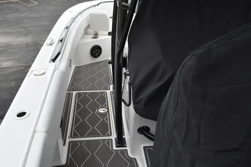 Slide: The Image of 2025 Fountain 34 CC boat interior with sleek design and modern flooring. - 26