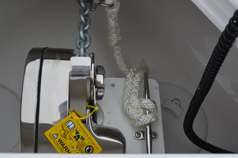 Slide: The Image of Anchor system of 2025 Fountain 34 CC boat with chain and rope. - 31
