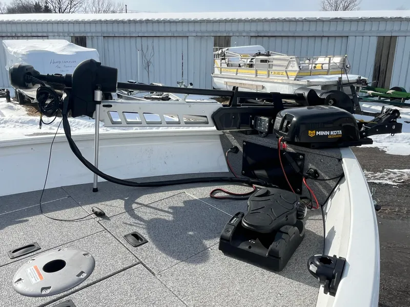 Slide: The Image of 2020 Crestliner 1800 Kodiak SC boat with Minn Kota trolling motor on deck. - 4