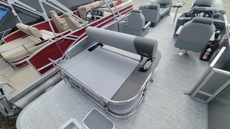 Slide: The Image of 2025 Bennington S Swingback 22 SSB pontoon boat interior with modern seating and sleek design. - 19