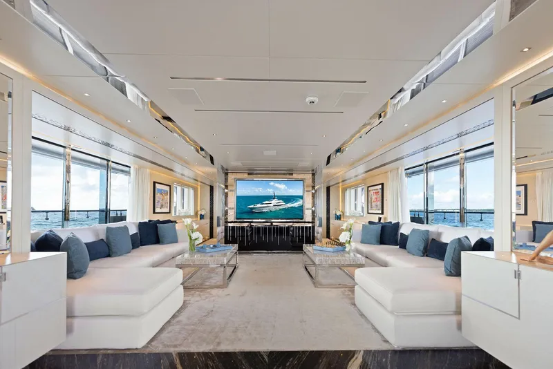 Slide: The Image of Luxurious interior of 2019 Bilgin 156 yacht with elegant seating and large windows. - 10