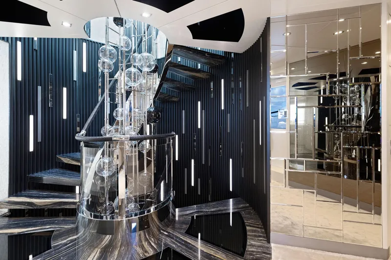 Slide: The Image of Luxurious interior of 2019 Bilgin 156 yacht with modern staircase and elegant lighting. - 15