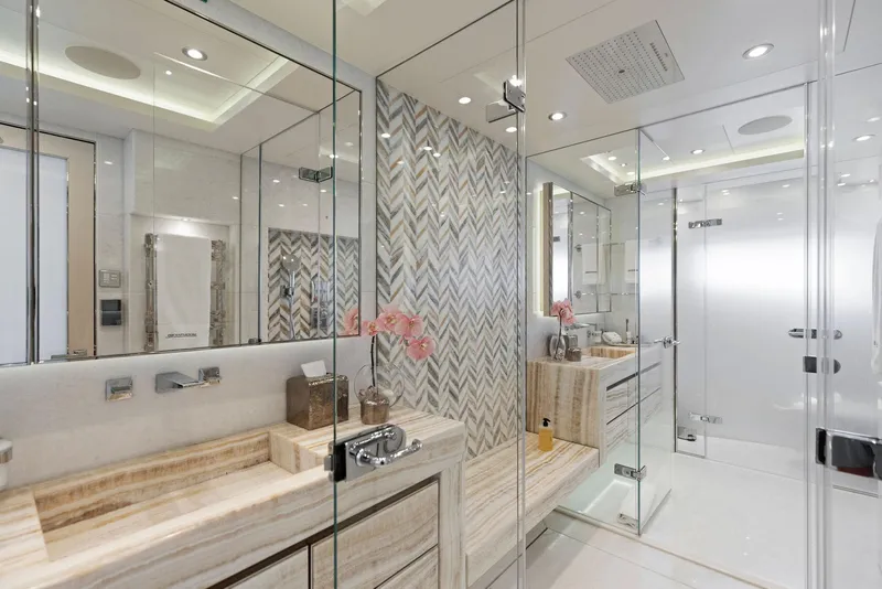 Slide: The Image of Luxurious bathroom in 2019 Bilgin 156 yacht with glass shower and elegant marble finishes. - 18
