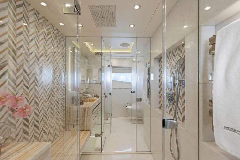 Slide: The Image of Luxurious bathroom in 2019 Bilgin 156 yacht with glass shower and elegant tile design. - 20