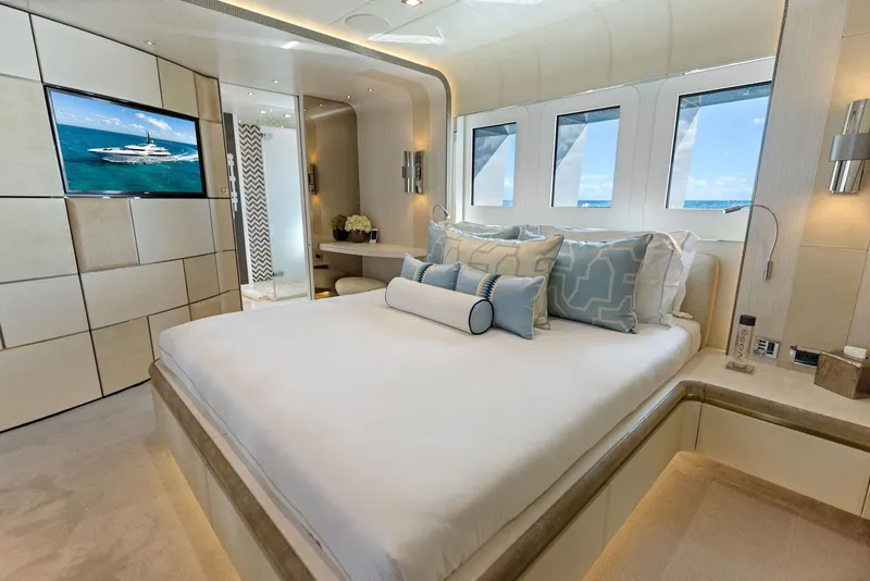 Slide: The Image of Luxurious bedroom interior of 2019 Bilgin 156 yacht with ocean view windows. - 26