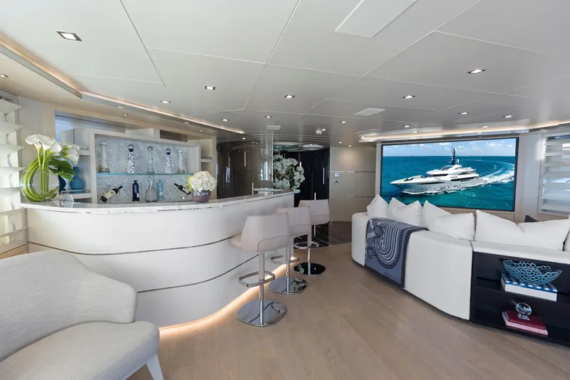 Slide: The Image of Luxurious interior of 2019 Bilgin 156 yacht with modern bar and seating area. - 35
