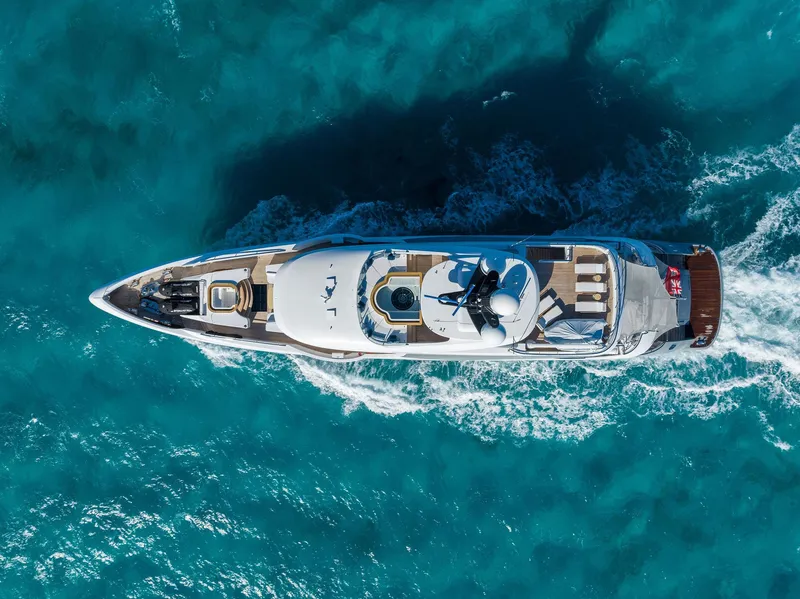 Slide: The Image of Aerial view of 2019 Bilgin 156 yacht cruising in clear blue waters. - 4