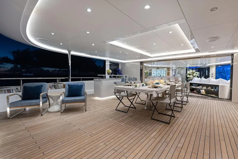 Slide: The Image of Luxurious 2019 Bilgin 156 yacht deck with elegant dining area and modern seating. - 41