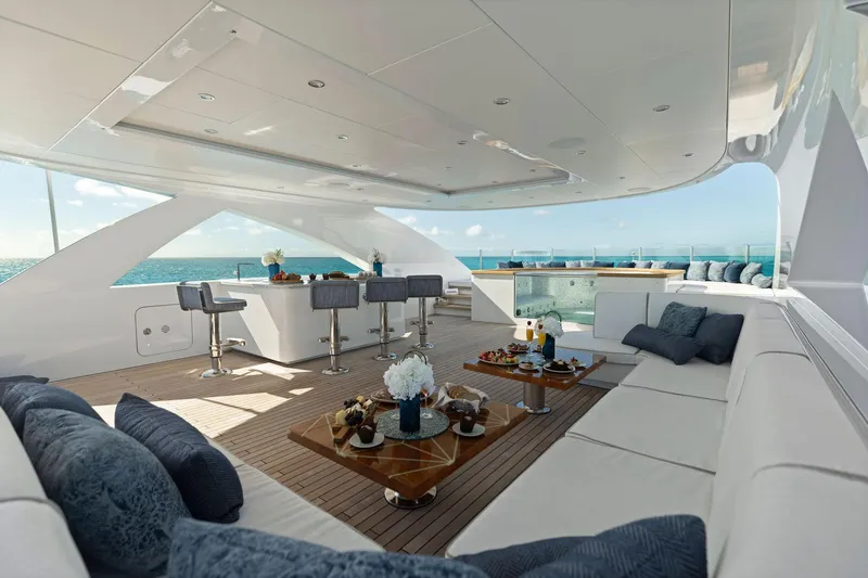 Slide: The Image of Luxurious 2019 Bilgin 156 yacht interior with elegant seating and ocean view. - 45