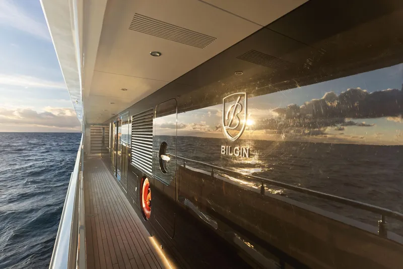 Slide: The Image of Luxurious Bilgin 156 yacht reflecting sunset over the ocean, 2019 model. - 46