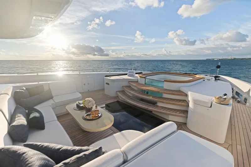 Slide: The Image of Luxurious Bilgin 156 yacht deck with seating and jacuzzi, ocean view, 2019 model. - 47