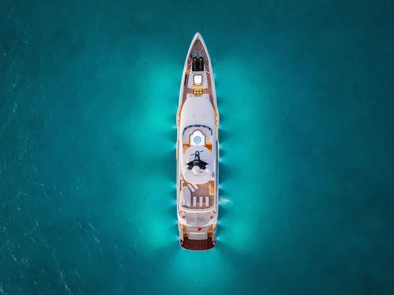 Slide: The Image of Aerial view of 2019 Bilgin 156 yacht cruising in clear blue waters. - 6