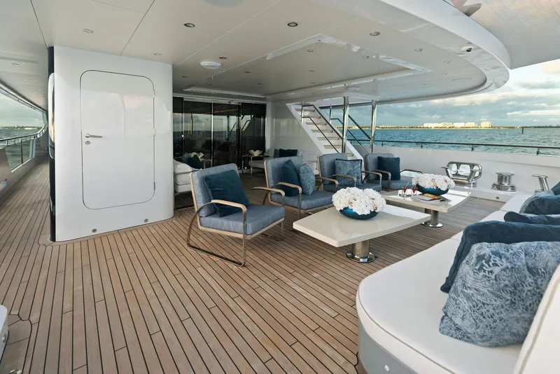 Slide: The Image of Luxurious deck of 2019 Bilgin 156 yacht with elegant seating and ocean view. - 8