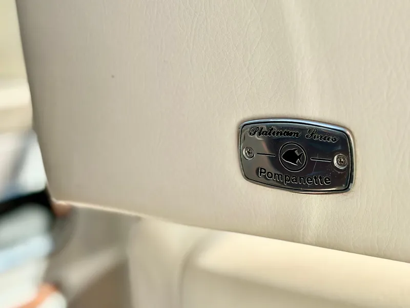 Slide: The Image of Leather seat with Pompanette Platinum Series badge on 2007 Chris-Craft Roamer 40 yacht. - 24