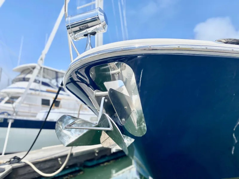 Slide: The Image of 2007 Chris-Craft Roamer 40 yacht with anchor, docked in marina. - 60