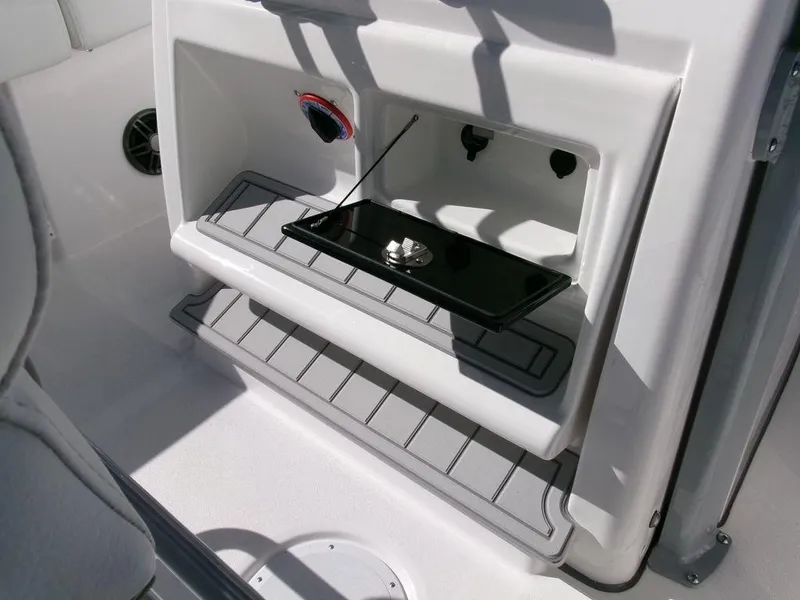 Slide: The Image of 2025 Sea Fox 248 Commander boat storage compartment with sleek design and modern features. - 23
