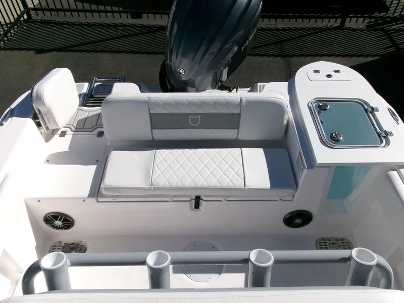 Slide: The Image of 2025 Sea Fox 248 Commander boat interior with seating and storage features. - 28