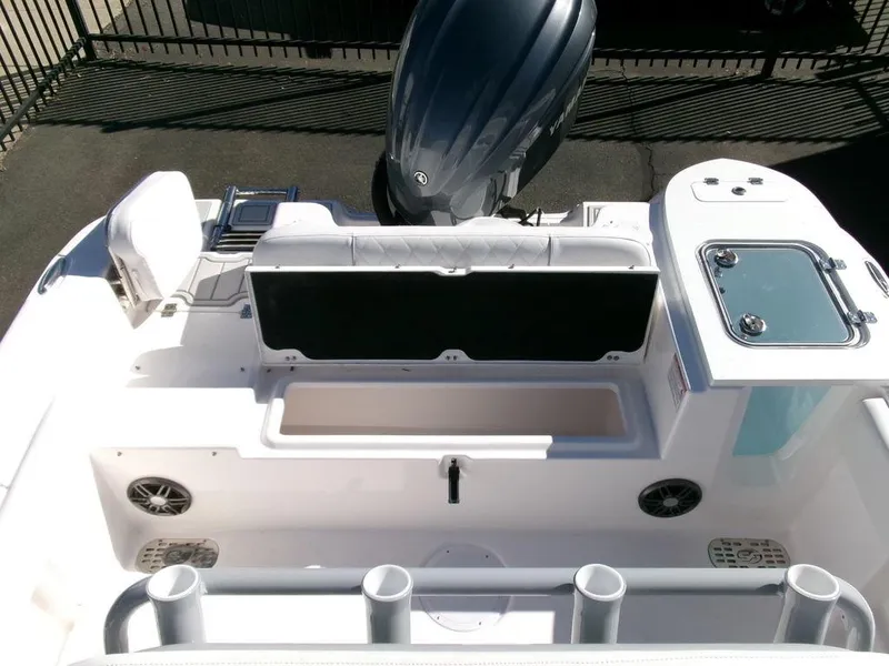 Slide: The Image of 2025 Sea Fox 248 Commander boat interior with seating and storage compartments. - 30