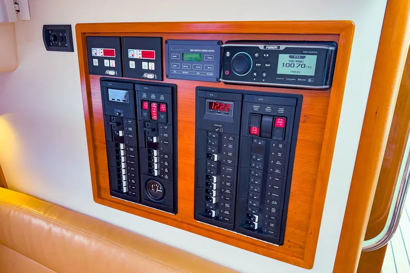 Slide: The Image of Control panel of 2012 MJM 40z Downeast boat with radio and switches. - 37