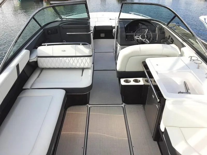 Slide: The Image of 2021 Regal 2800 Bowrider interior with luxurious seating and modern dashboard design. - 9