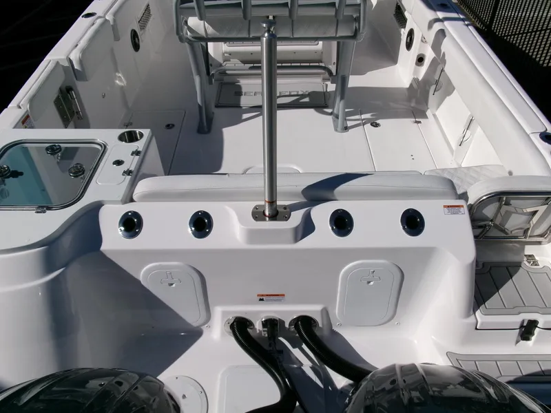 Slide: The Image of 2025 Sea Fox 268 Commander boat interior with seating and storage compartments. - 45