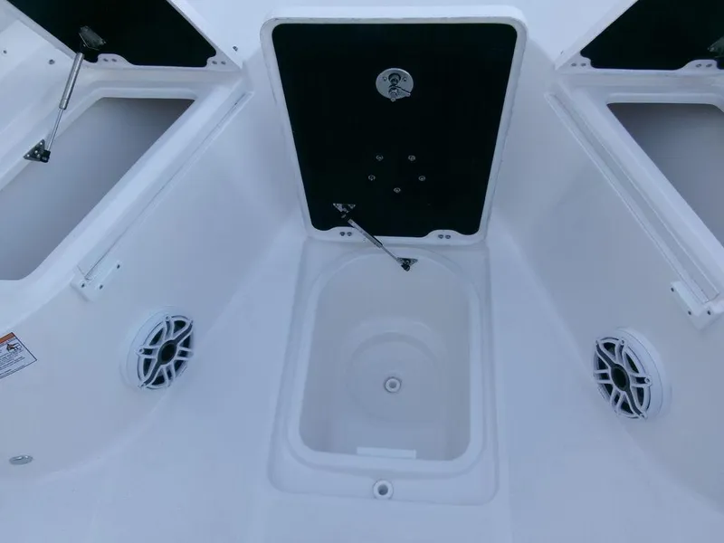 Slide: The Image of 2025 Sea Fox 288 Commander boat storage compartments and speakers. - 15