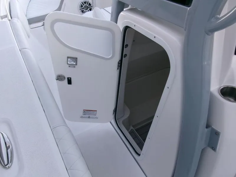 Slide: The Image of 2025 Sea Fox 288 Commander boat interior with open storage compartment. - 21